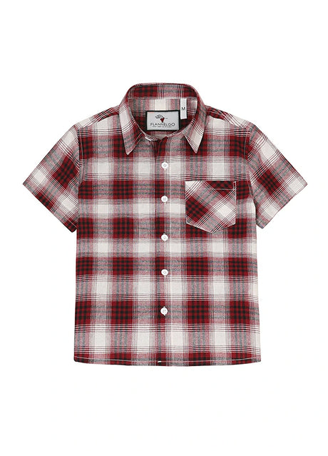 Front view of kids wine short sleeve flannel shirt