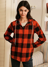 Women's Flannel Hoodie Heavyweight Chamois Shirt,100% Cotton