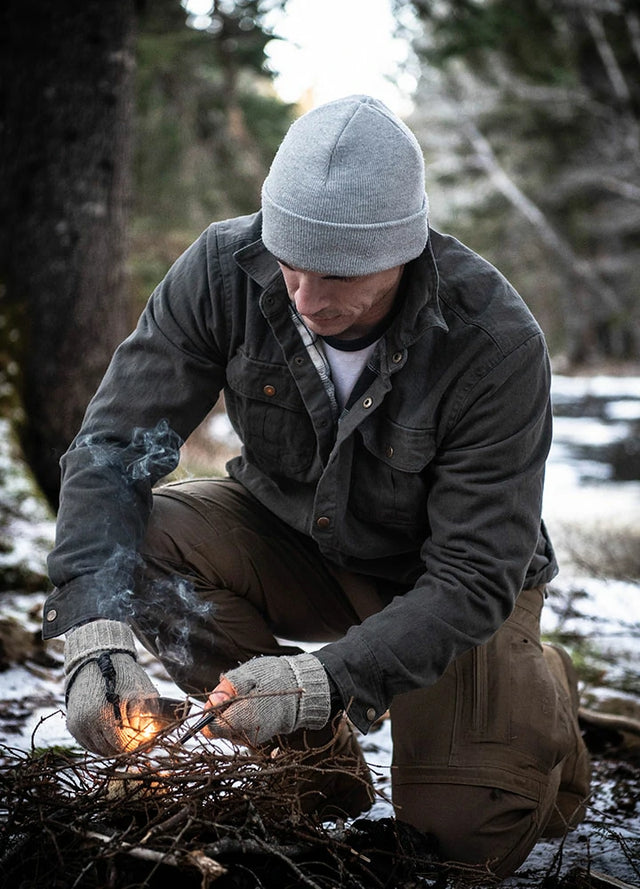 Men's Flannel Lined Heavy Washed Cotton Outdoor Utility Shirt Jacket