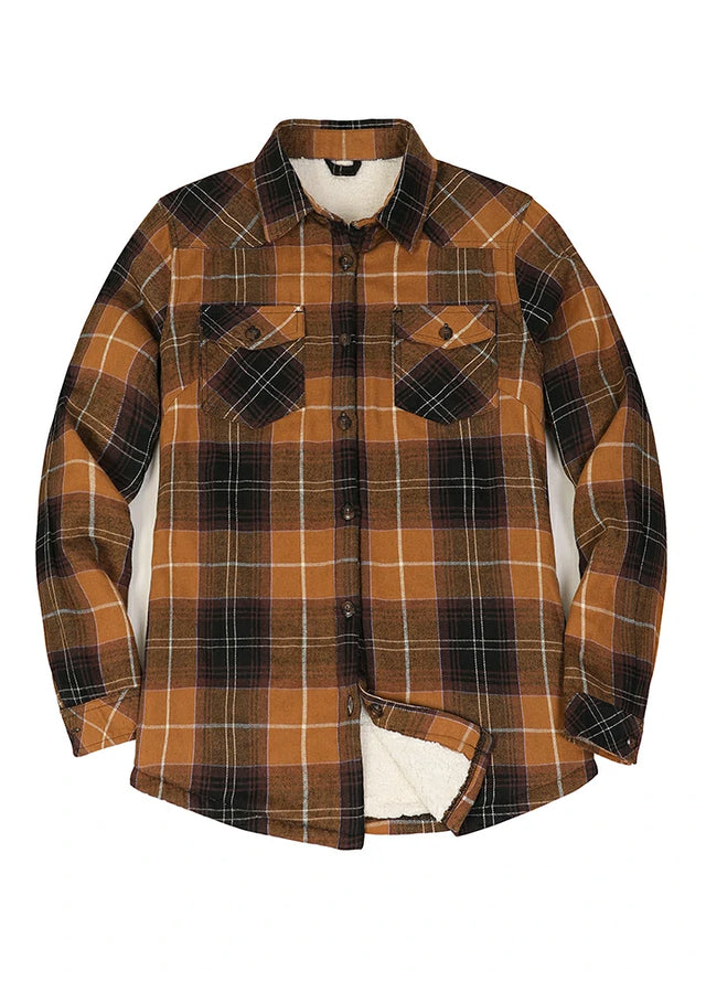 Women's Sherpa Lined Flannel Shirt Jacket,Button Down Flannel Shacket