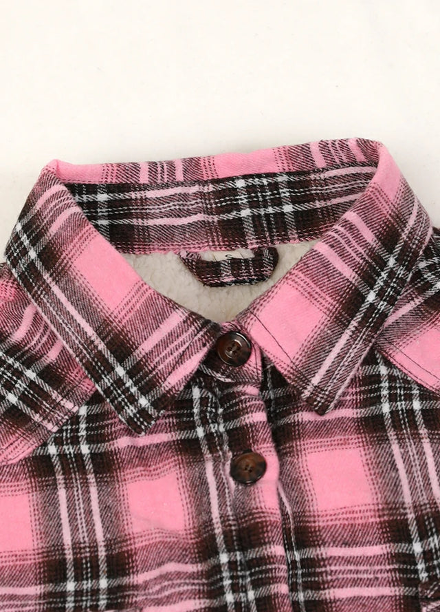 Women's Matching Family Pink Button Dawn Plaid Shirt Jacket