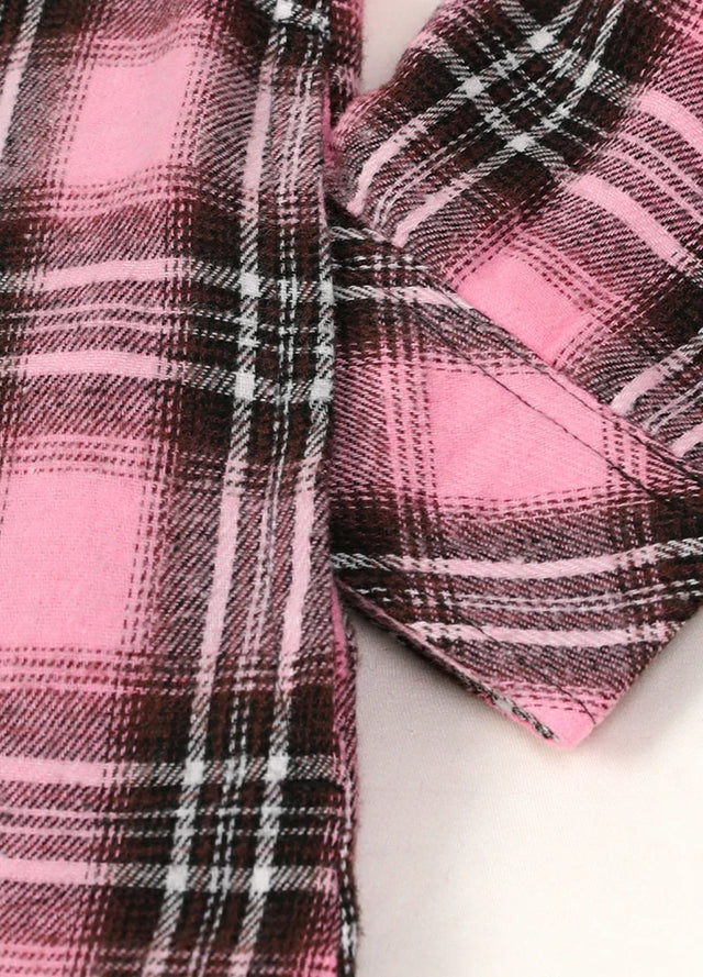 Women's Matching Family Pink Button Dawn Plaid Shirt Jacket