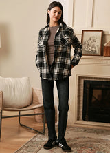 Women's Matching Family Black White Plaid Flannel Shirt Jacket