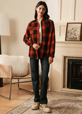 Women's Sherpa Lined Flannel Shirt Jacket,Button Down