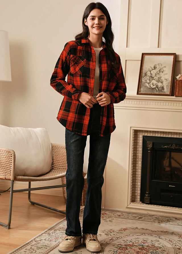 Women's Sherpa Lined Flannel Shirt Jacket,Button Down