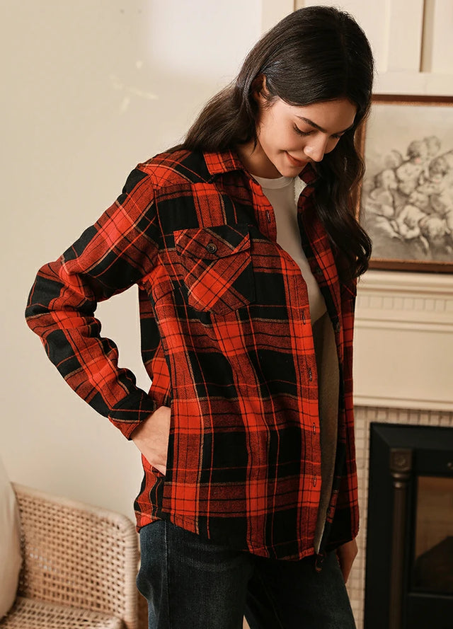 Women's Sherpa Lined Flannel Shirt Jacket,Button Down Flannel Shacket