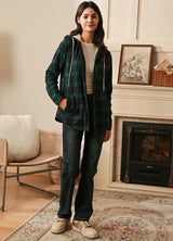 Women's Sherpa-Lined Flannel Jacket Full Zip Up Hooded Plaid Shirt