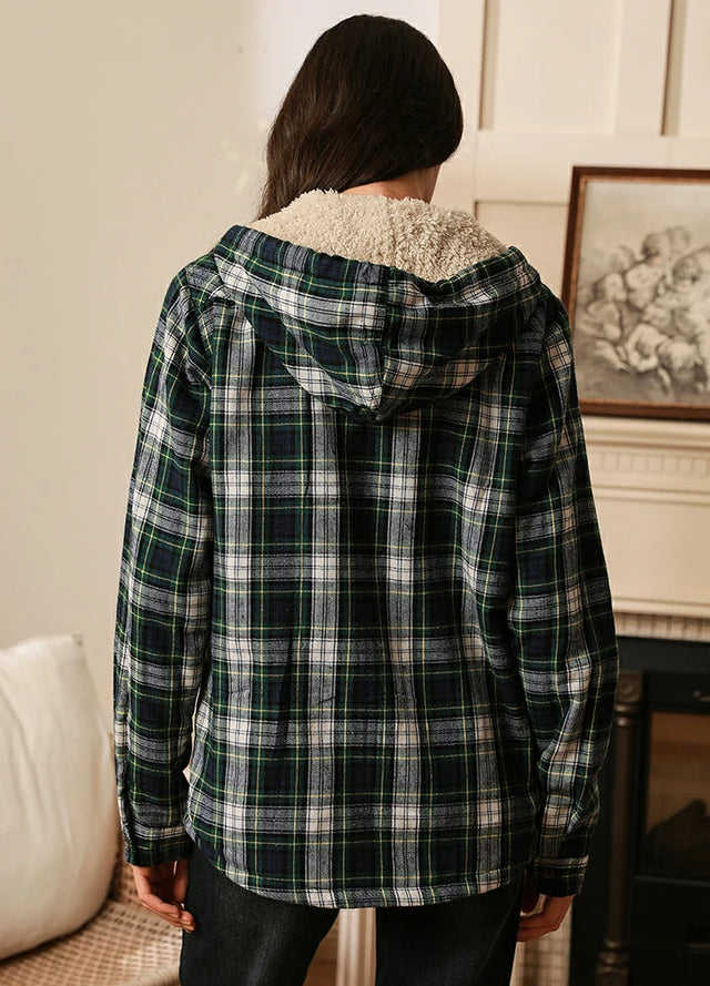 Women's Sherpa-Lined Flannel Hoodie, Full Zip Up