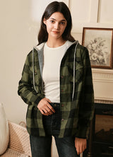 Women's Fleece Lined Flannel Shirt,Button Down Plaid Hooded Jacket