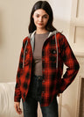 Women's Fleece Lined Flannel Shirt,Button Down Plaid Hooded Jacket