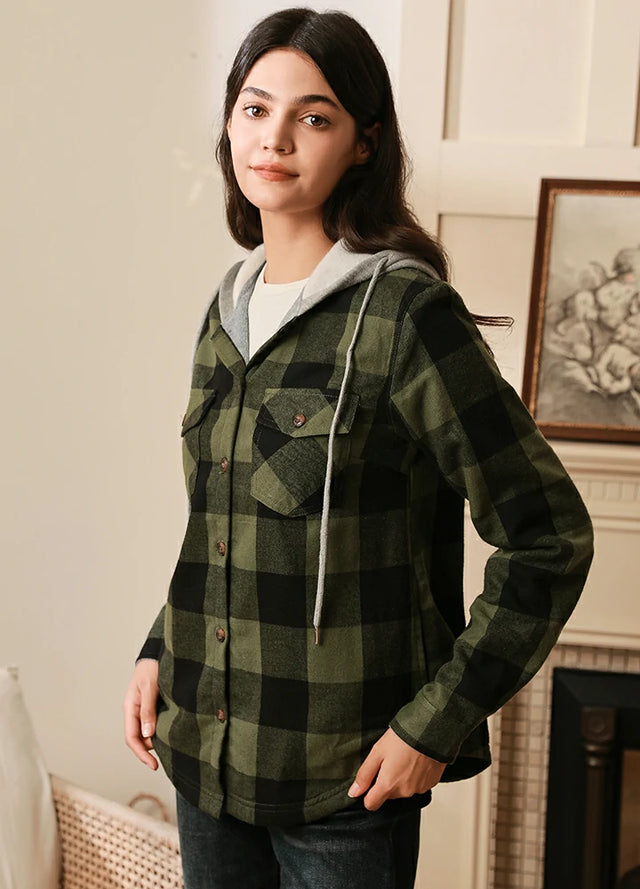 Women's Matching Family Green Fleece Lined Flannel Shirt