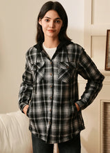 Women's Quilted Lined Plaid Flannel Shirt Hoodie