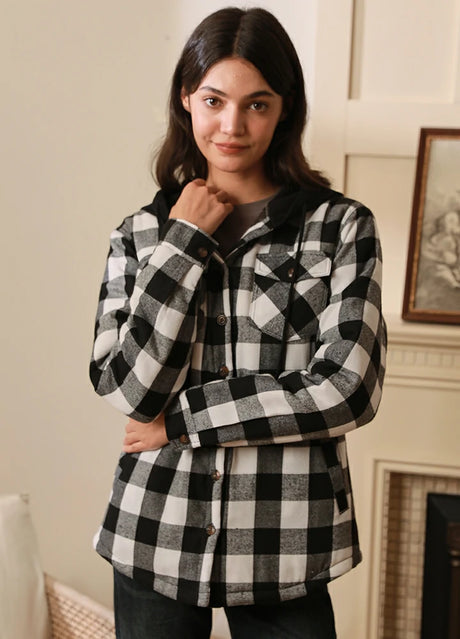 Women's Matching Family Black White Quilted Flannel Hoodie