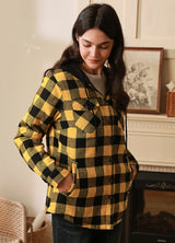 Women's Quilted Lined Hooded Plaid Flannel Shirt Jacket with Hood