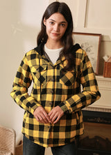 Women's Matching Family Buffalo Yellow Quilted Lined Flannel Hoodie