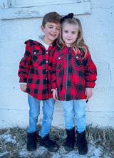 Boys Sherpa Lined Flannel Plaid Shirt Jacket,Hooded Flannel Jacket Kids