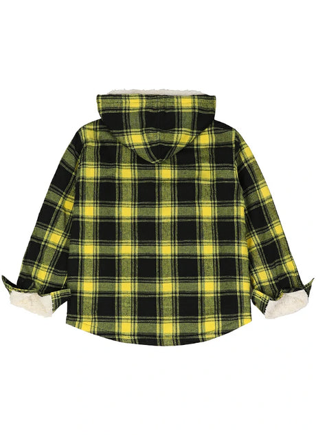 Back view of boys mango yellow flannel jacket