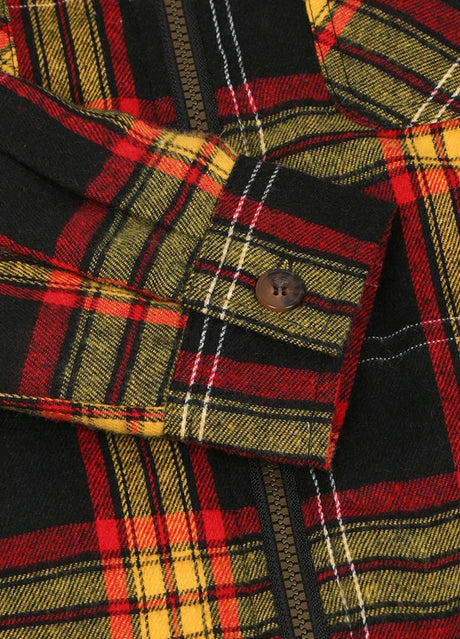 Close-up of boys ebony gold flannel jacket with cuff