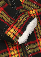 Close-up of the interior of boys ebony gold flannel jacket with cuff