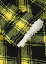 Close-up of the interior of boys mango yellow flannel jacket with cuff