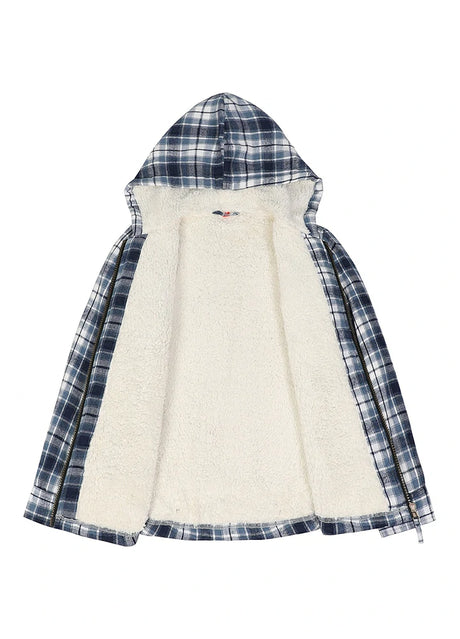 Detail of sherpa lined of boys oceanic delight flannel jacket