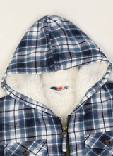 Close-up of hood on the back of boys oceanic delight flannel jacket