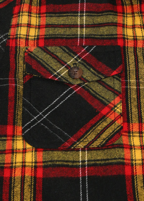 Close-up of boys ebony gold flannel jacket with pocket