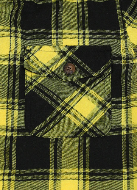 Close-up of boys mango yellow flannel jacket with pocket