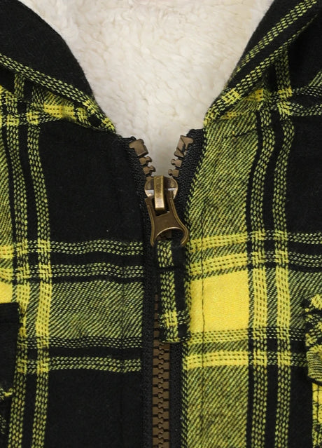 Close-up of boys mango yellow flannel jacket with zipper