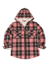 Front view of girls crystal rose hooded flannel jacket