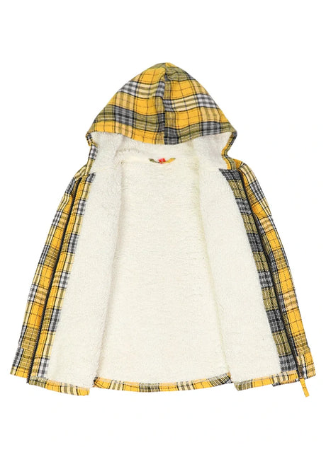 Boys light yellow flannel jacket sherpa lining detail