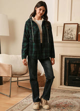 Women's Sherpa Lined Flannel Hoodie,Button Up Plaid