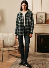 Women's Sherpa Lined Flannel Hoodie,Button Up Plaid