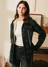 Women's Sherpa Lined Flannel Hoodie,Button Up Plaid