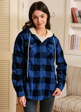 Women's Sherpa Lined Flannel Jacket with Hood,Button Up Plaid