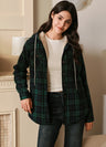 Women's Sherpa Lined Flannel Jacket with Hood,Button Up Plaid