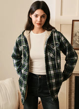 Women's Sherpa Lined Flannel Hoodie,Button Up Plaid