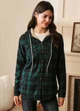 Women's Sherpa Lined Flannel Hoodie,Button Up Plaid