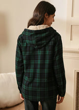 Women's Sherpa Lined Flannel Hoodie,Button Up Plaid