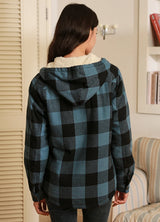 Women's Sherpa Lined Flannel Hoodie,Button Up Plaid