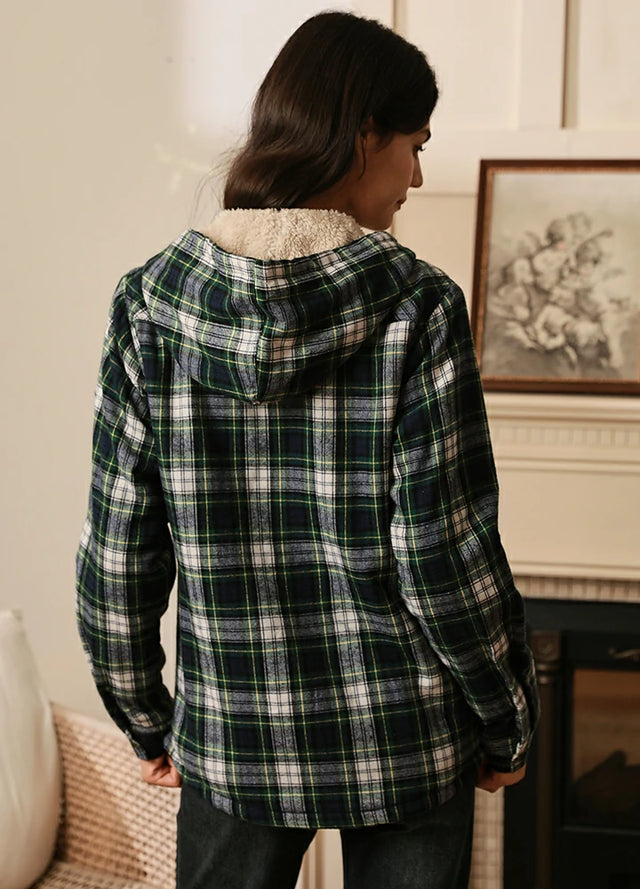 Women's Sherpa Lined Flannel Hoodie,Button Up Plaid