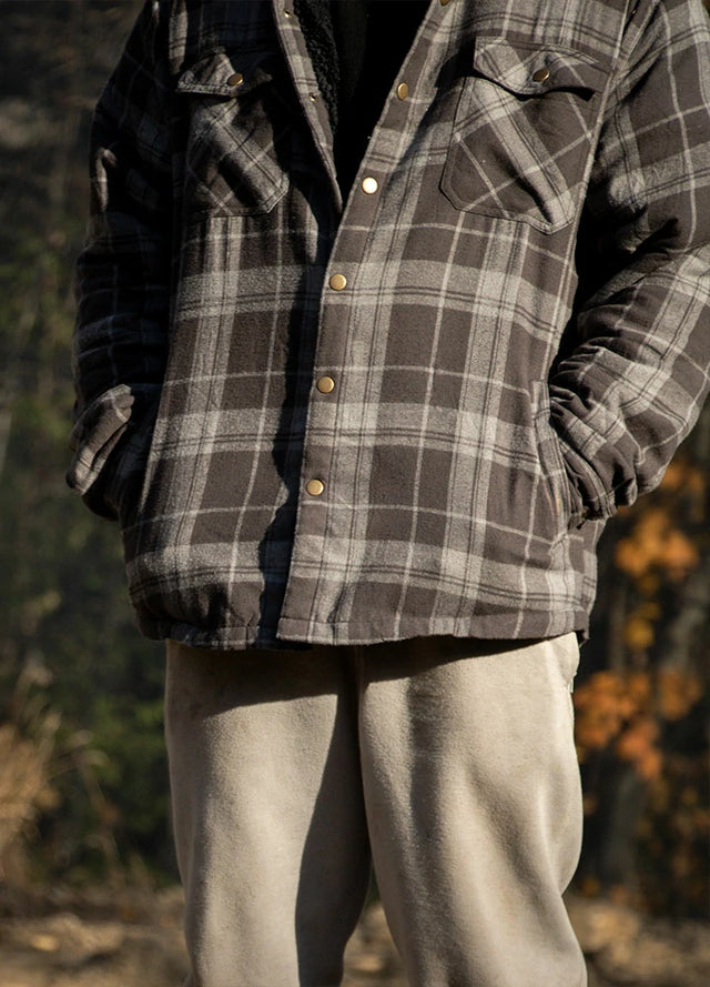 Men's Snap Front Flannel Shirt Jacket, Sherpa-Lined Plaid Shacket