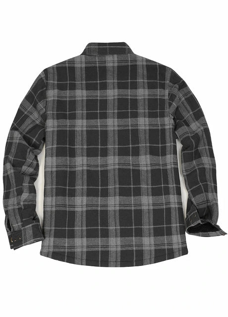 Back view of nightfall men's sherpa lined flannel shirt jacket 