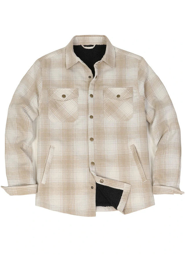 Men's Snap Front Flannel Shirt Jacket, Sherpa-Lined Plaid Shacket