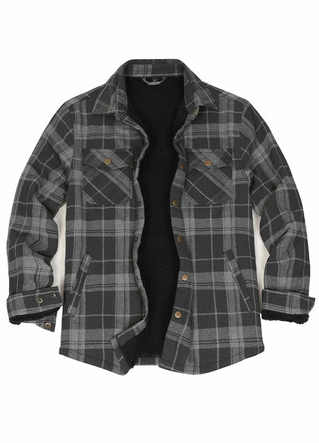 Front view of nightfall men's snap button flannel checked jacket