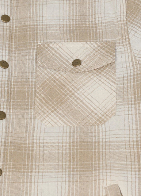 Close-up of the pocket of desert glow men's sherpa lined thick flannel cotton jacket