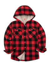 Boys Sherpa Lined Flannel Plaid Shirt Jacket,Hooded Flannel Jacket Kids