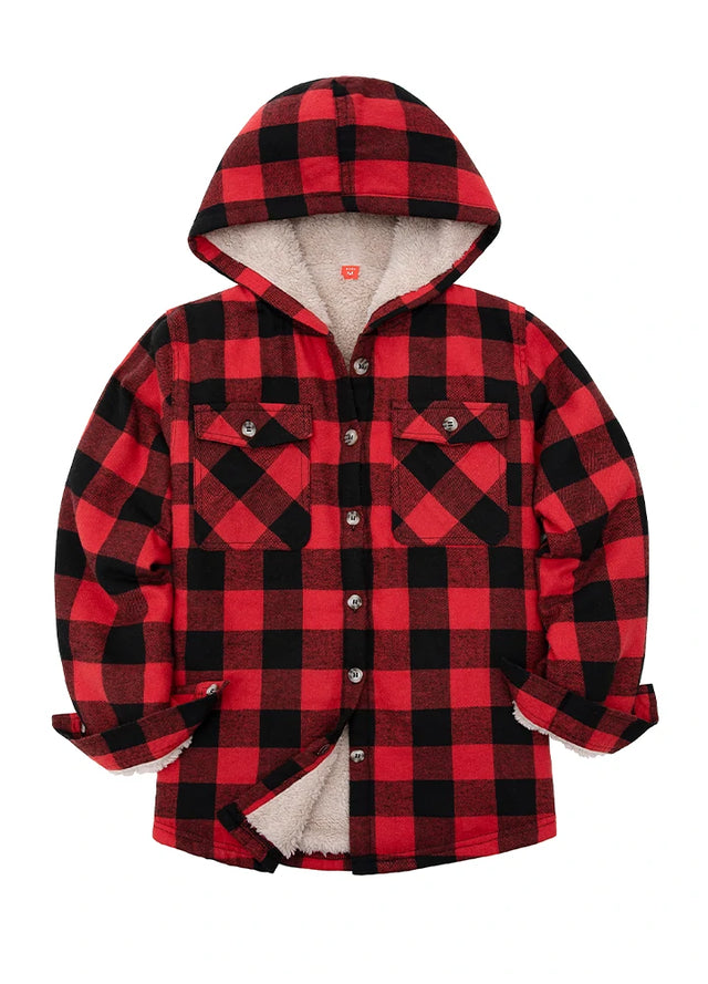 Boys Sherpa Lined Flannel Plaid Shirt Jacket,Hooded Flannel Jacket Kids