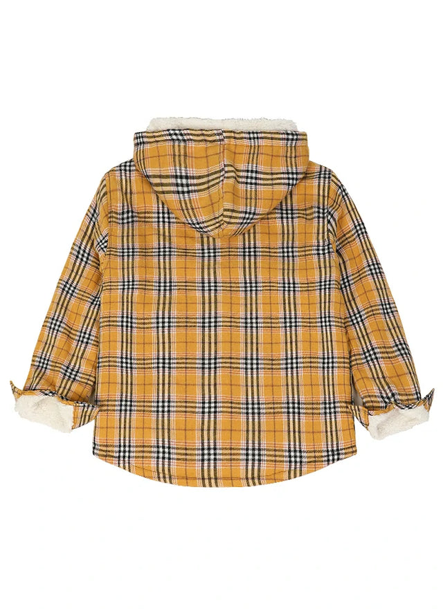 Girls Hooded Plaid Flannel Shirt Jacket,Sherpa Lined