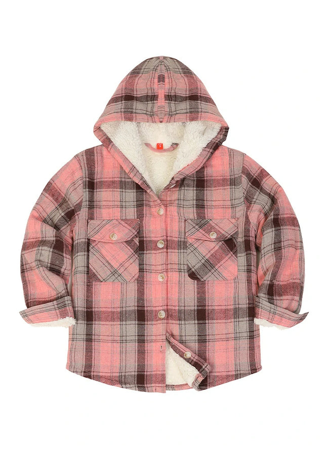 Girls Hooded Plaid Flannel Shirt Jacket Sherpa Lined FlannelGo